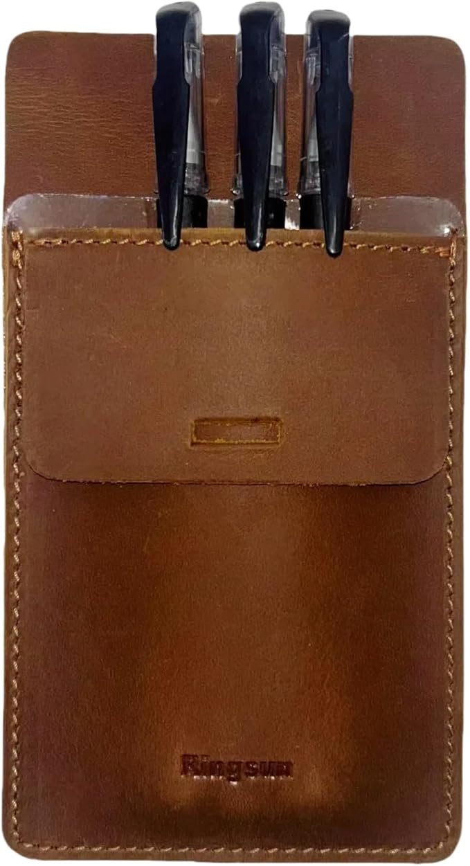 Brown Heavy Duty Leather Pocket Protector for Shirts and Lab Coats